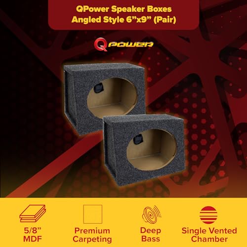Image of Q Power 2-Pack 6x9 Inch Angled Speaker Enclosure, Sealed Car Audio Box