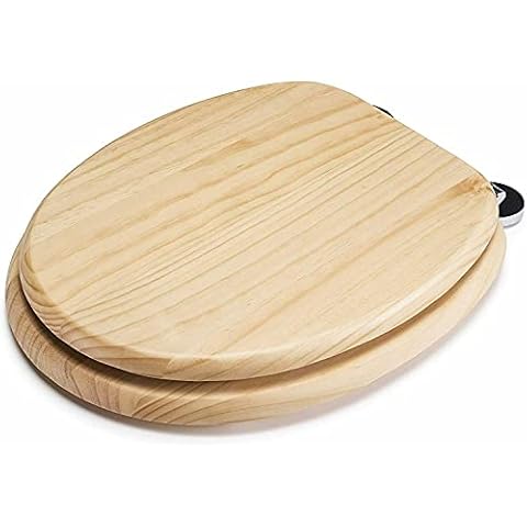 Elitezotec 18" MDF Universal Bathroom Wc Toilet Seat Easy Fit with Fittings Wooden W/C (Pine) Cover
