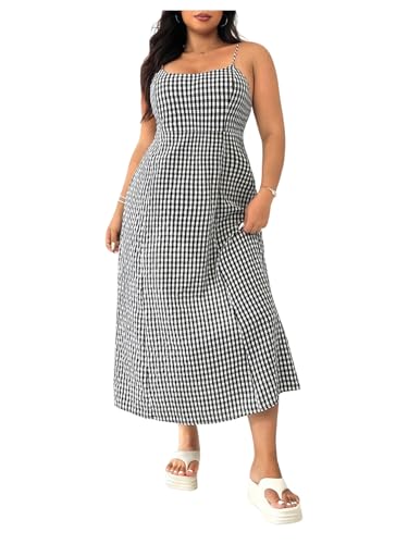Image of Floerns Women's Plus Size Spaghetti Strap Floral Dress Tie Back Vacation Midi Dresses