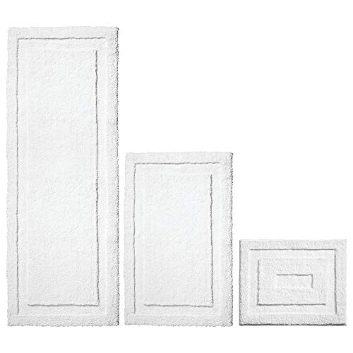 mDesign Soft Microfiber Polyester Spa Rugs for Bathroom Vanity, Tub/Shower - Water Absorbent, Machine Washable - Includes Plush Non-Slip Rectangular Accent Rug Mats in 3 Sizes - Set of 3 - Pure White