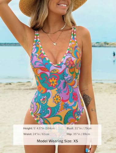 CUPSHE Women's One Piece Swimsuit Bathing Suit Double Strap Back Tie Low Cut Boho Paisley Swimwear4