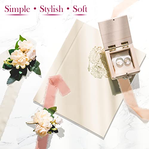 Chiffon Ribbon 24 Yards, 6 Rolls 1.5 Inch X 4Yd Fringe Silk Like Ribbon, Handmade Blush Pink Nude Ivory Fabric Ribbon Set For Flowers Bouquets Wedding Decorations Invitations Gift Wrapping Diy Crafts #TOP5