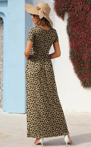 Image of GRECERELLE Womens Summer Long Maxi Dresses 2026 Short Sleeve V Neck Casual Button Dress with Pockets