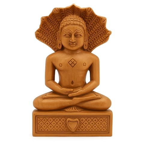 Image of RDK Handcrafted Natural Sandalwood Parshwanath Idol Pure Hand-Carved Chandan Jain Tirthankara Statue | Ideal for Puja, Office & Gift, Meditation & Home Temple