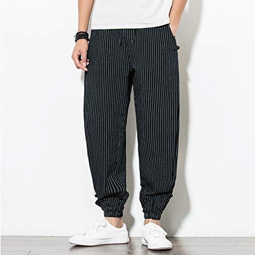 LISTHA Striped Harem Pants Men Casual Jogger Fitness Trousers Linen Loose Pocket - Thumbnail 3