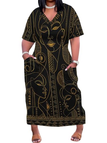 Image of PinkPatty Women's Oversize V Neck Short Sleeve Maxi Dress with Pockets