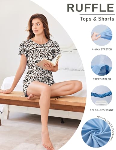 Image of Ekouaer Womens Pajama Sets 2 Piece Ruffle Sleeves Top and Shorts Pjs