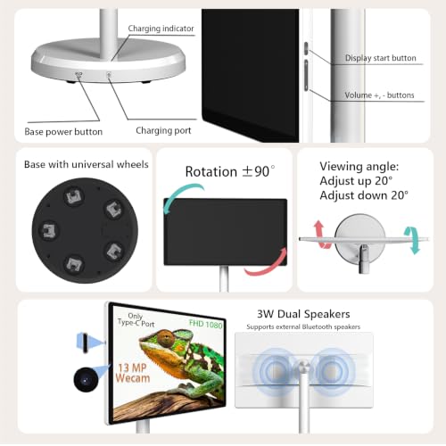 Image of 21.5 inch FHD Portable Smart TV on Wheels, Android 13 OS,6GB+128GB Storage