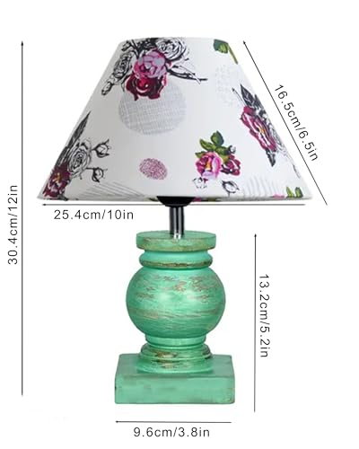 Image of Homesake Small Table Lamp with Green Wooden Base, E27 Holder Bedside Night Lamp for Bedroom Living Room, Decorative Study Desk Lamp Office, Warm Ambient Lighting for Home Decor, Gift, (Rose)