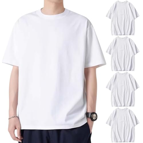 [Ｋａｙｉｙａｓｕ] Tシャツ メンズ 半袖 7オンス 肉厚生地 おおきいサイズ クルーネック 100綿 透けない(ホワイト(4枚組) XL)