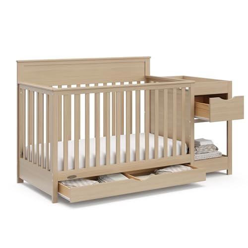 Graco Shiloh 5 in 1 Convertible Crib Changer with Drawer Driftwood–GREENGUARD Gold Certified Baby Crib Crafted from Wood Converts to Toddler Bed Daybed and Full Size Bed