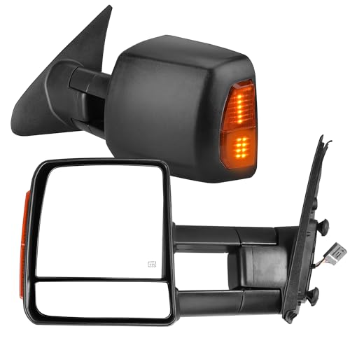 YITAMOTOR Towing Mirror Compatible with 2007 2008 2009 2010 2011 2012 2013 2014 2015 2016 2017 Toyota Tundra, Power Adjusted Heated Turn Signal Light Manual Telescoping and Folding Black
