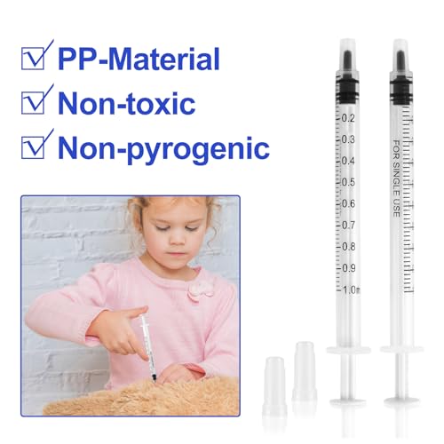 100 Stück 1ml Spritzen, Kolostrumspritzen Ohne Nadel, Einwegspritzen mit Kappe, Einzeln Verpackte 1ml Spritze Sterile für Wissenschaftliche Laboratorien, Tierfütterung