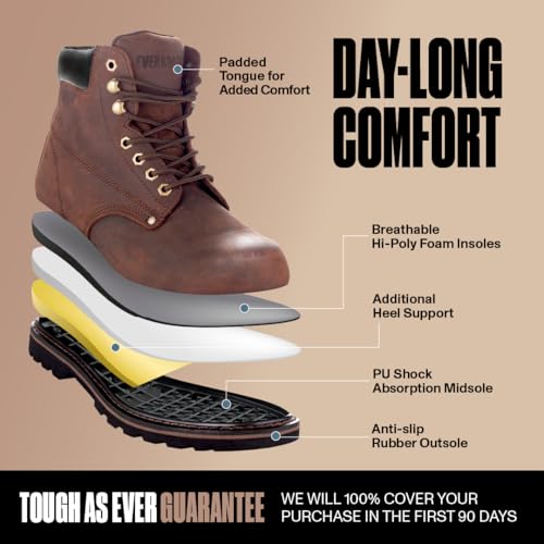 EVER BOOTS Tank Men's Soft Toe Oil Full Grain Leather Work Boots Construction Rubber Sole(11 Wide, Darkbrown) by EVER BOOTS - Used condition - Image 3