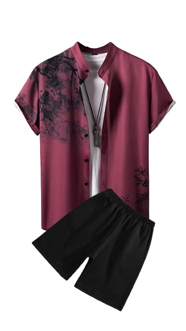 Men's Soft Poly Lycra Digital Prined Shirts with Pajama Shorts Night Suit Set