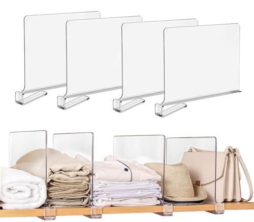 8 Pack Shelf Dividers Cupboard Organiser Clear Acrylic Closet Separator Transparent Storage Partition Panels for Cabinet Shelf Tidy Wardrobe Organisation Insert Home Storage System