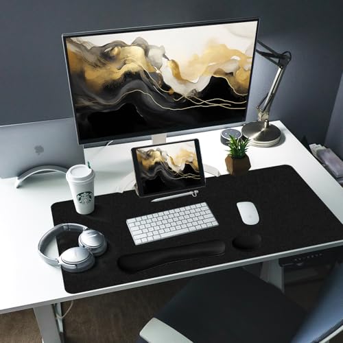 Image of Leather Desk Pad, Black Desk Mat, Non-Slip Desk Protector Mat, Leather Desk Blotter, Computer Desk Pad, Waterproof Desk Mat for Home Office and Decor(31.5x15.7 Inches)