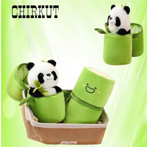Image of CHIRKUT Cute Panda with Green Bamboo Storage Container Plush Toy Set - Soft Stuffed Animal Toy for Kids, Decorative & Storage Plush Gift for Girls & Boys (Panda NEW)