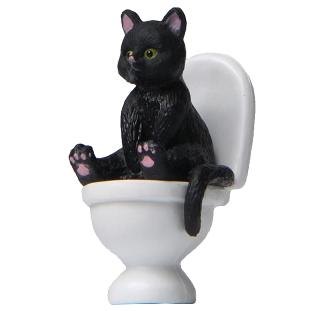 xbiez Mini Cat Statue Ornaments Resin Cat Sitting On Toilet Figurines Miniature Decor Animal Garden Sculptures Ornaments