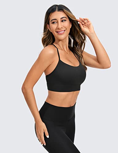 Crz Yoga Womens Butterluxe Y-Back Racerback Sports Bra - Spaghetti Thin Straps Scoop Neck Athletic Padded Yoga Bra Black Small #TOP1