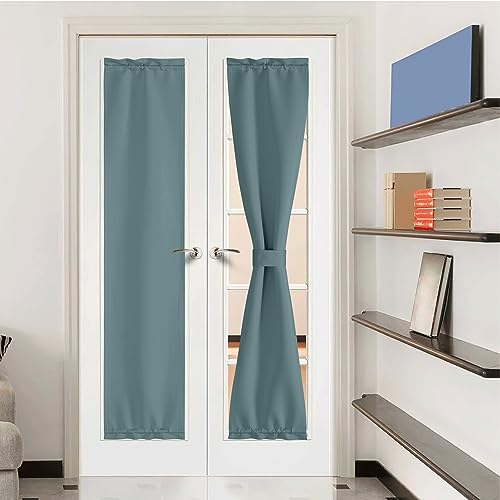 NICETOWN Sidelight Door Curtains - 1 Panel Thermal Insulated Blackout Front French Window Curtains, Small Shade for Side Patio Glass Door, Greyish Blu