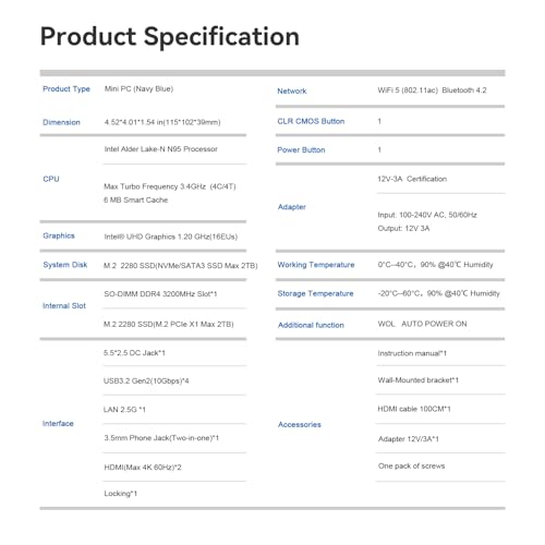 Beelink Mini S12 Mini PC, Intel Alder Lake-N N95 (4C/4T, hasta 3,4GHz) 16GB DDR4 RAM 500GB M.2 2280 SSD, Mini Ordenador de Sobremesa 4K 60Hz Doble HDMI, WiFi5, Bluetooth 4.2, 2.5G LAN