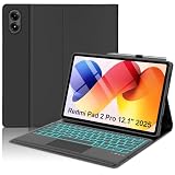 Touch Keyboard Case for Xiaomi Redmi Pad 2 Pro 12.1" 2025, Pad Pro 2024 / Xiaomi Poco Pad 12.1 inch Case with Detachable Keyboard Multi-Touch Trackpad, 7 Colors Backlit, Pencil Holder, Auto Sleep/Wake