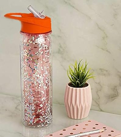 THE UMBRELLA STORE BPA-Free Acrylic Glitter Sipper Water Bottle for Girls/Women (Black, Plastic)
