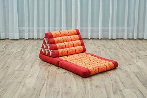 Image of Leewadee 2-Fold Mat with Triangle Cushion - Comfortable TV Pillow, Foldable Mattress with Cushion Made of Eco-Friendly Kapok, 45 x 20 inches, Orange red