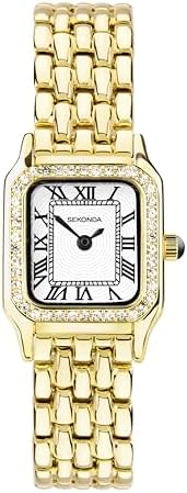 Sekonda Monica Ladies 20mm Quartz Watch, Gold Alloy Case & Bracelet with Stone Set Bezel & White Dial 40642