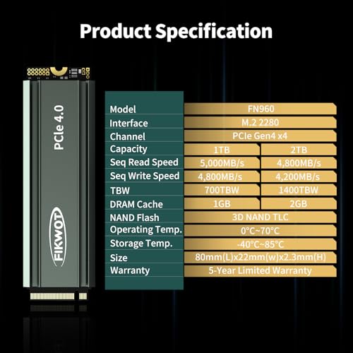 Fikwot FN960 2TB M.2 NVMe SSD PCIe Gen4 x4 2280 Internal Solid State Drive with Heatsink, Up to 4,800MB/s, Dynamic SLC Cache, Compatible with PS5 Internal SSD - Image 8
