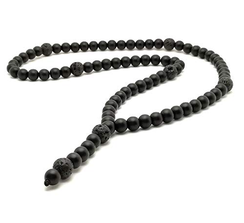 Schwarz Perlenkette aus Stein Onyx und Lava für Herren und Damen...