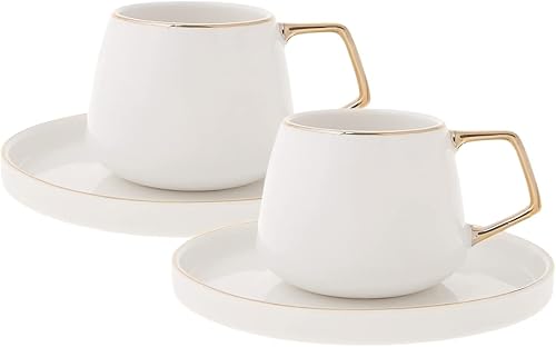 KARACA Streamline Saturn Porzellan Espressotassen Set - 90 ml Kaffeetassen mit Untertassen 4-tlg Kaffeeservice Modern mit 2 x Kaffeetasse & 2 x Untertasse, Türkische Kaffeetassen/M