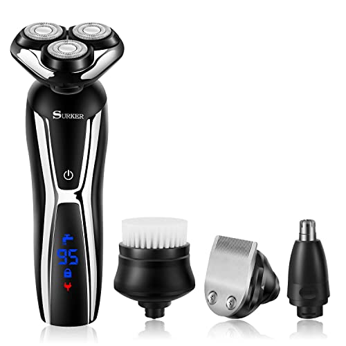 Surker Electric Shaver Razor Cordless Beard Trimmer For Men Nose Hair Trimmer 3 In 1 Trimmer Grooming Kit Plus 1 Facial Cleansing Brush Waterproof Usb Rechargeable Dry Wet #TOP7