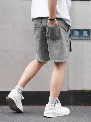Image of GRECIILOOKS Denim Cargo Shorts for Men Stylish | Washed Jeans Half Pant for Men | Knee Length Cargo Shorts for Mens | Regular Fit Mens Pant Casual, Utility Streetwear Jorts, Travel Summer Wear