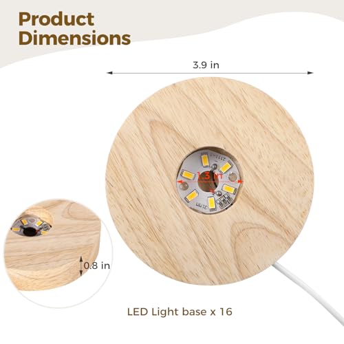 Tideme 16 Pcs Wood Light Display Base, Small Round Lamp Base Crystal Sphere Pedestal Stand for Laser Glass 3D Resin Art LED by Tideme - Image 5