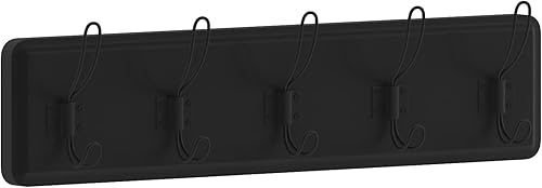 Flash Furniture Daly Estante de almacenamiento para montaje en pared, madera de pino maciza, color negro, 24 pulgadas, 5 ganchos para colgar, para