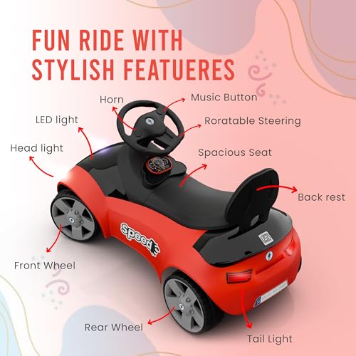 kidsROAR Baby Car - Push Ride On | Premium Push Toy with Music, Front & Rear Lights, 3D Colorful Lights, Supports Up to 100kg Car for Kids 1 Year to 5 Year (RED) - Image 6
