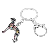 WEVENI Emaille Legierung Windhund Hund Schlüsselanhänger Greyhound Schlüsselring Geschenk Auto Brieftasche Tasche Charms Für Frauen Mädchen (Grau)