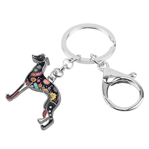 WEVENI Emaille Legierung Windhund Hund Schlüsselanhänger Greyhound Schlüsselring Geschenk Auto Brieftasche Tasche Charms Für Frauen Mädchen (Grau)