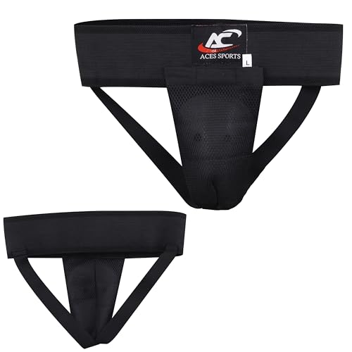 ACES SPORTS Groin Guard with Gel Cup, Boxing Jockstrap, Kickboxing Groin Guard (M)