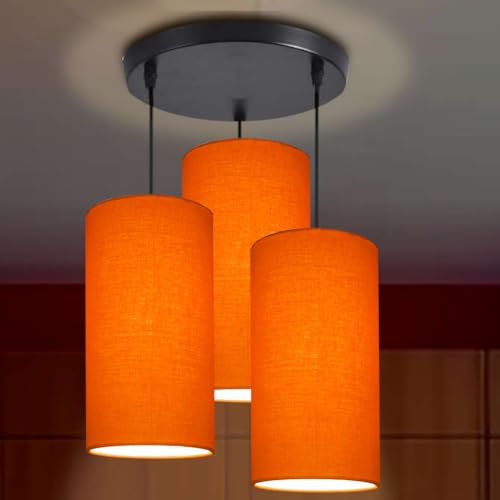 Image of 3 Set Hanging Cluster Light - Pendant Lamps in Cylindrical Shape for Living Rooms /Bed Rooms (Orange)