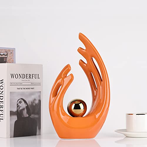 Xmgzq Ceramic Abstract Statues And Sculptures, Orange And Gold Art Ceramic Statues, Modern Home Decor For Living Room, Dining Table, Coffee Table, Shelf, Entrance, Home Desktop Sculpture Home Decor #TOP5
