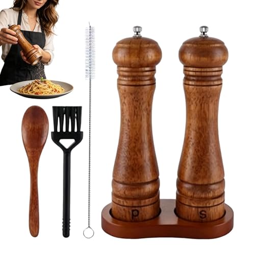 Juego de Molinillos de Madera para Sal y Pimienta,22 cm Recargables y Ajustables en Grosor | Salero y Pimentero - Para Hogar Cocina Interior Exterior Barbacoa Parrilla Picnic Mesa Comedor