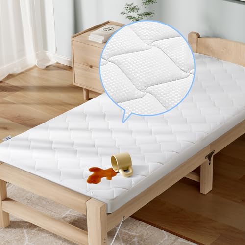 SLEEP ZONE Cot Mattress Protector Waterproof Mattress Protector for Narrow Twin Bed - Fitted with Stretchable Pockets Soft Breathable RV Bunk Size Mattress Pad Cover (White)