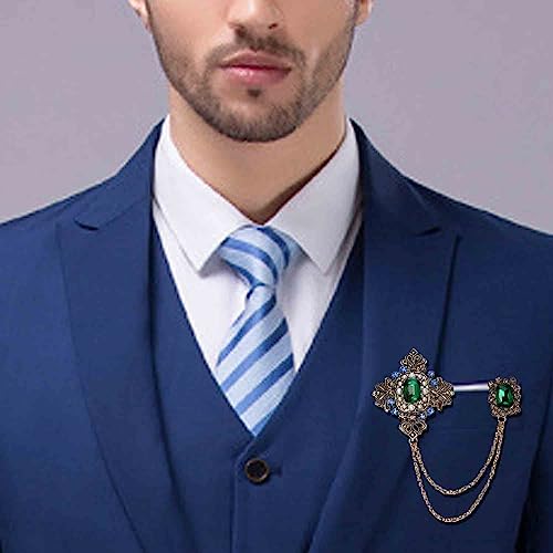 image for HSQYJ Retro Gold Plated Chain Green Crystal Brooches Collar Pins Cryst