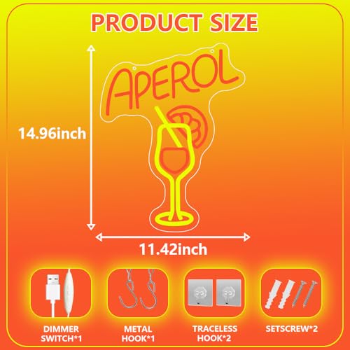 PILOYINDE Cocktail Led Schild Aperol Spritz Neon Schild Bar Neon Schild Wanddekoration Aperol Neonlicht Geeignet für Bar Dekoration Cocktail Party Dekoration