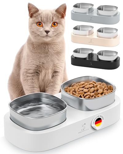 Pretty PAW® Fressnapf Katze erhöht – 2X ergonomischer Katzenapf & Futternapf Katze auf erhöhter Plattform - Doppelter Katzennapf im Napfset mit...