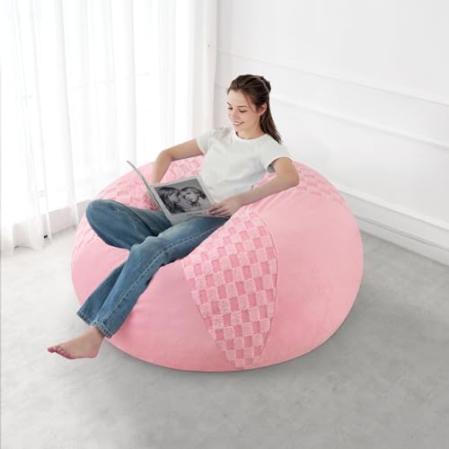 HABUTWAY 3FT Bean Bag Chair Teardrop Beanbag Chair with Memory Foam Filled Soft Checkboard Leaf alongside Plush Bean Bag Sofa with Removable Cover for Living Room