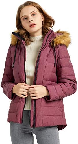 Orolay Women's Winter Down Coat Inner Pocket Snap Puffer Jacket with Fur Hood Oxblood Red M